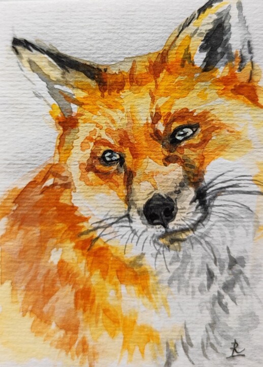 Mini Original Painting "Fox" 绘画, 3.5x2.5 in