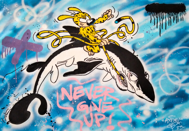 Marsupilami - Never give up! 绘画, 27.6x39.4 in
