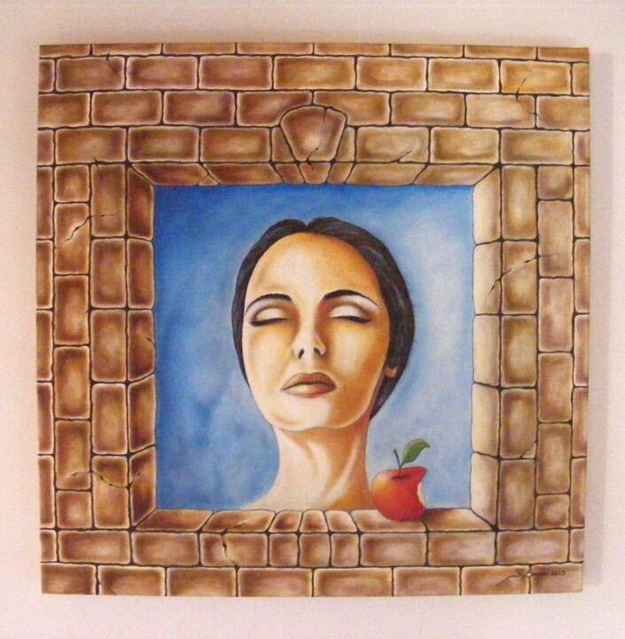 Croquer la pomme, visage apaisé 绘画, 23.6x23.6 in