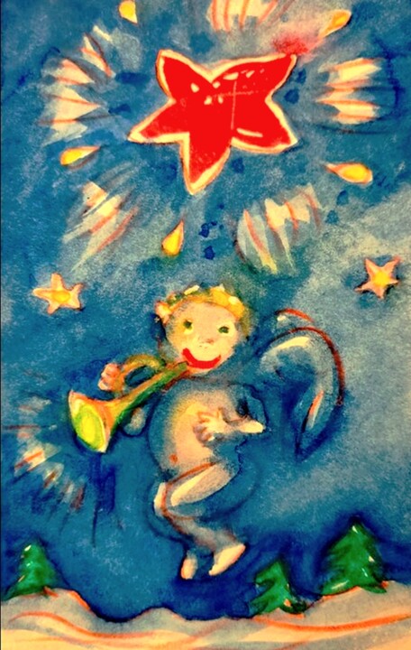 Dessin intitulée "A Little Night Angel" par Corinne Courlet, Œuvre d'art originale, Encre