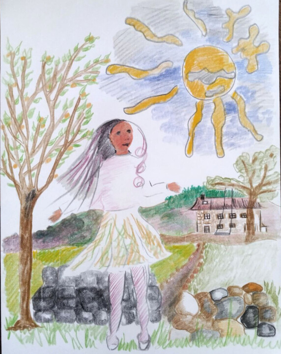 Fille soleil stylée béné 图画, 11.7x8.3 in