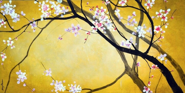 绘画 标题为“"L'Ambre et le Saku…” 由Sophie Duplain, 原创艺术品, 丙烯 安装在木质担架架上