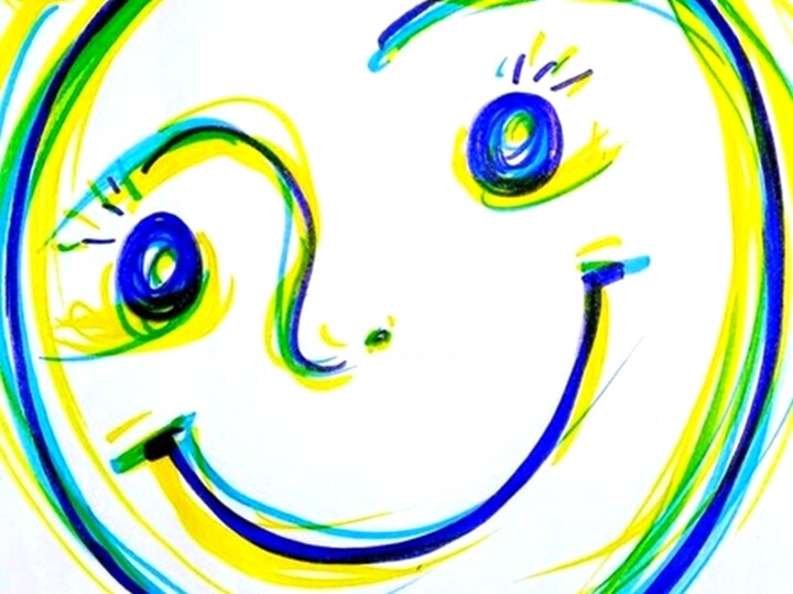 Dessin intitulée "Smiling face" par Corinne Courlet, Œuvre d'art originale, Encre