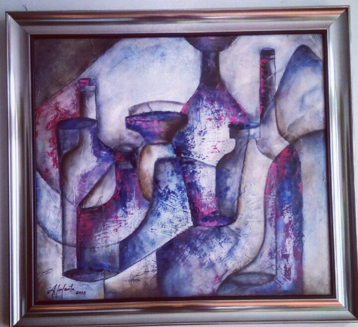 Copas y botellas 绘画, 23.6x23.6 in