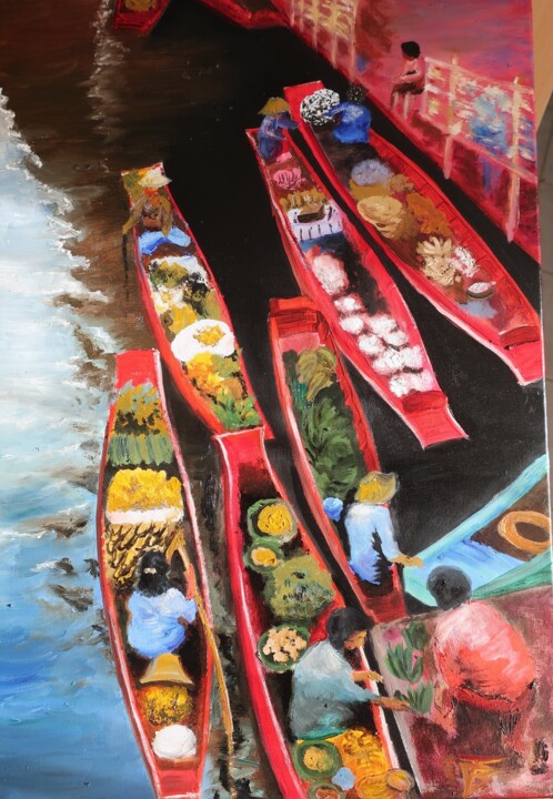 Marché Vietnamien 绘画, 22.1x15 in