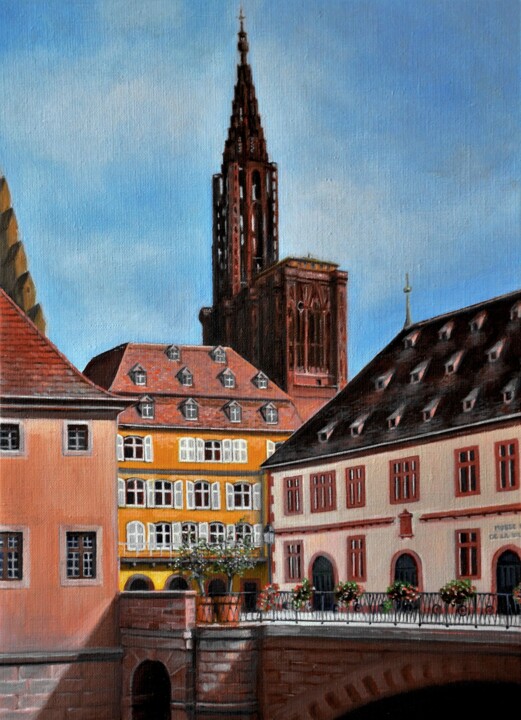 绘画 标题为“Strasbourg - Pont d…” 由Charles Unger, 原创艺术品, 油