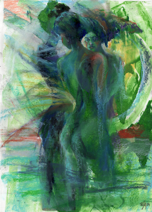 Naiads - mix-media original artwork 绘画, 16.5x11.4 in