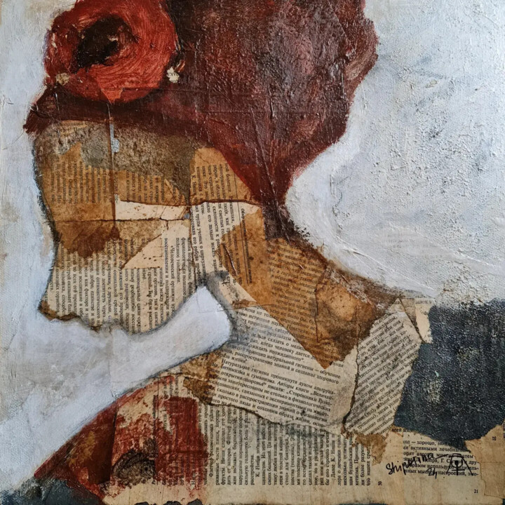 painting of a woman's portrait "vintage image" 绘画, 15.8x15.8 in