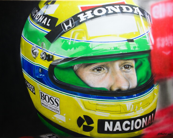 „Ayrton Senna“ - McLaren 1991 Hockenheim (Germany) 绘画, 15.8x19.7 in