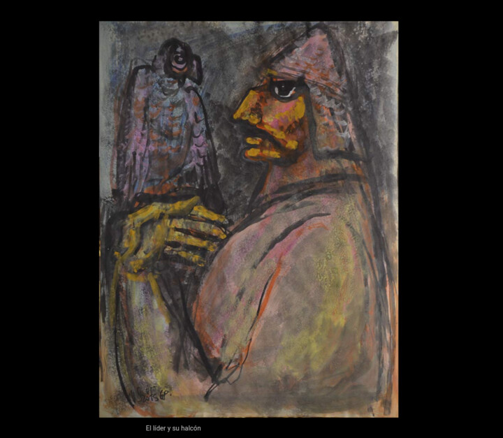Peinture intitulée "El líder y su Halcón" par Vilmos Szöts, Œuvre d'art originale, Aquarelle