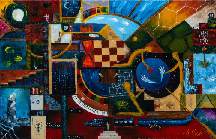 Malerei mit dem Titel "Watcher" von Anton Vishnevsky (A. Vish), Original-Kunstwerk, Öl Auf Holzplatte montiert