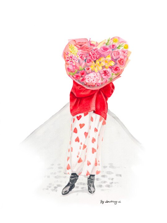 Valentine's Day in Paris 绘画, 11.7x8.3 in
