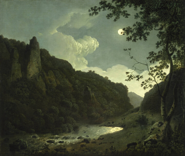 Painting titled "Dovedale au clair d…" by Joseph Wright Of Derby, Original Artwork, Oil
