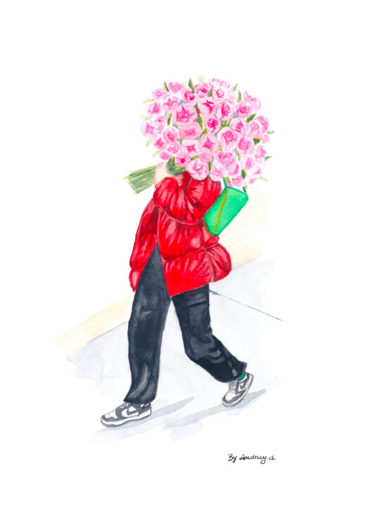 Scarlet at South Pigalle 绘画, 11.7x8.3 in