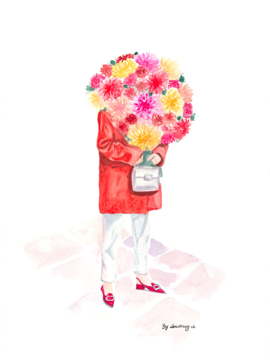 Mysterious Dhalia in R.Vivier 绘画, 11.7x8.3 in