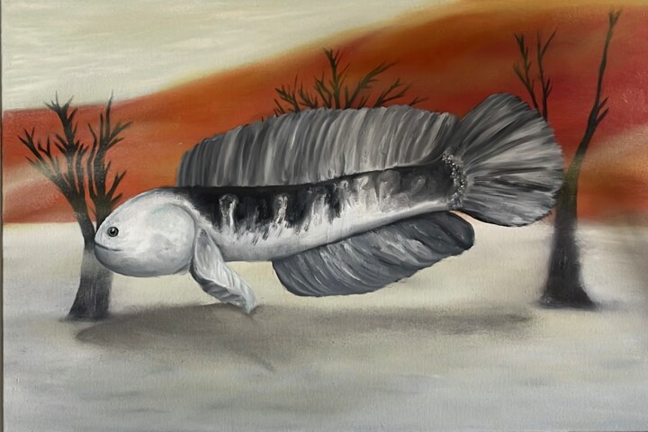 Fish outside aquarium 绘画, 15.8x23.6 in