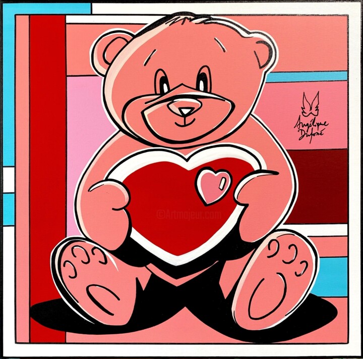 Nounours Coeur Rouge 绘画, 23.6x23.6 in