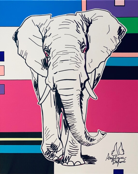 Éléphant bientôt rose 绘画, 36.2x28.7 in