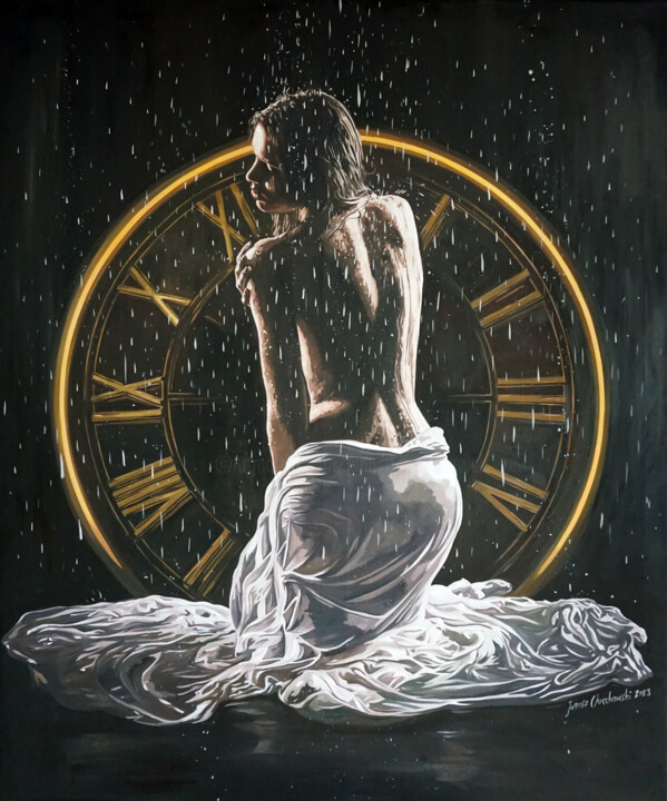 Peinture intitulée "In the rain" par Janusz Orzechowski, Œuvre d'art originale, Huile Monté sur Châssis en bois
