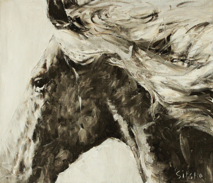 Black and White VI. Horse series. 绘画, 11.8x13.8 in