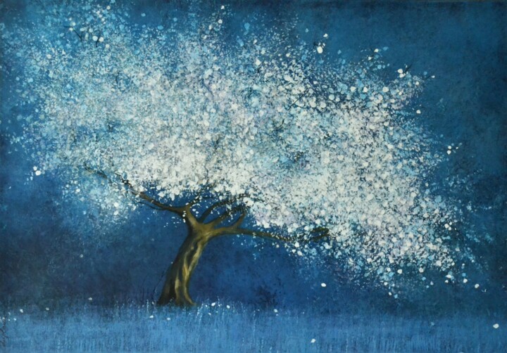 Painting titled ""Bleu Nuit"" by Sophie Duplain, Original Artwork, Acrylic Mounted on Wood Stretcher frame