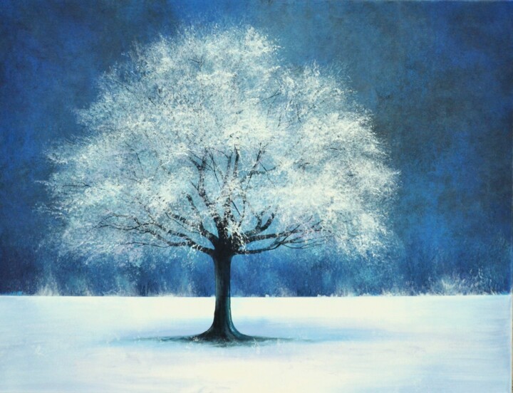 Painting titled ""Bleu Neige"" by Sophie Duplain, Original Artwork, Acrylic Mounted on Wood Stretcher frame