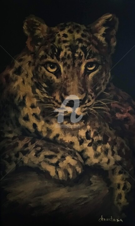 Original acrylic painting Golden eyes 绘画, 19.7x11.8 in