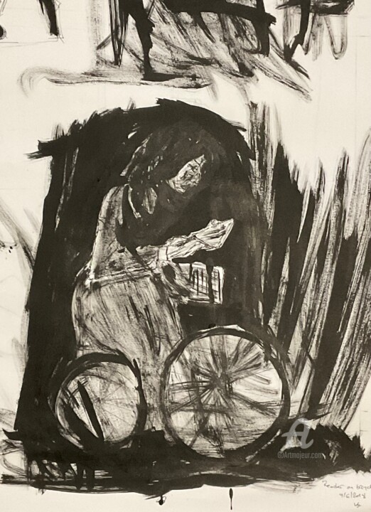 Ζωγραφική με τίτλο "Reader on bicycle" από Vasileia Sarri (Vicky), Αυθεντικά έργα τέχνης, Ψηφιακή ζωγραφική