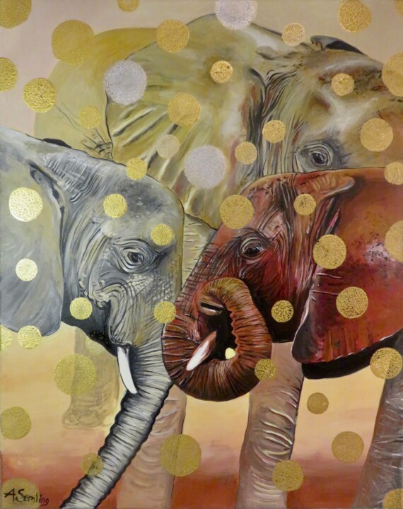 Elefanten-Trio 绘画, 19.7x15.8 in
