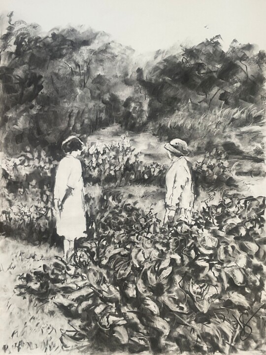 Dessin intitulée "When she pauses." par Victoria General, Œuvre d'art originale, Fusain