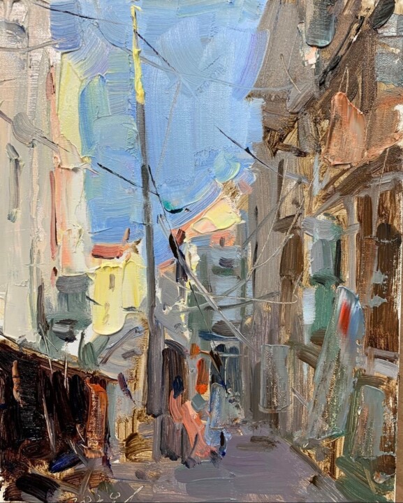 Shanghai Street Scene Schilderij, 12x9 in