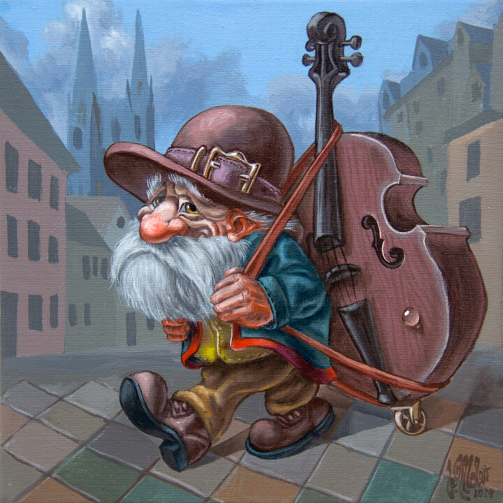 Wandering Double Bassist Tablo, 9,8x9,8 in