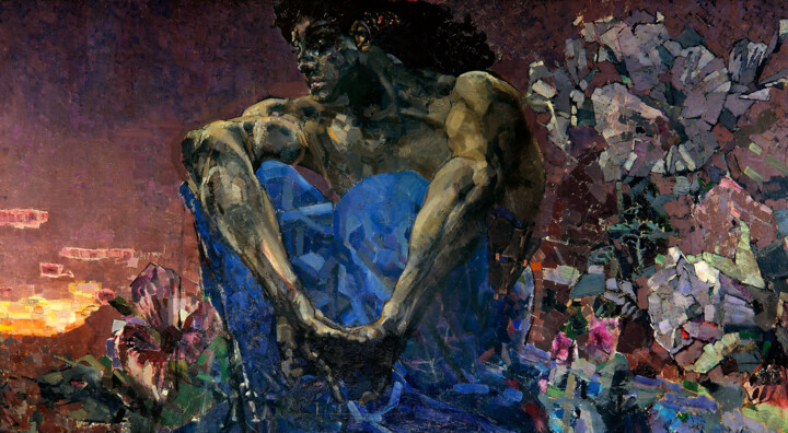 Painting titled "Démon (assis)" by Mikhail Vrubel, Original Artwork, Oil