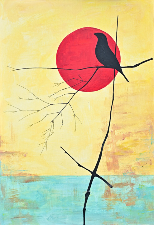 Bird and sunset 绘画, 27.6x19.7 in