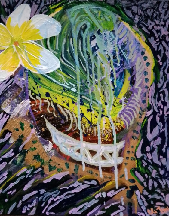 Abstract Alien with a Flower 绘画, 19.7x15.8 in