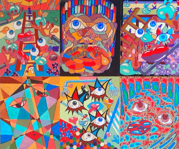 Polyptyque Pop art 2 . 绘画, 23.6x28.4 in