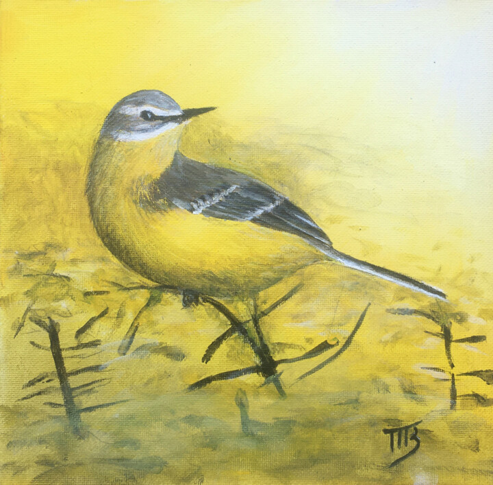 Peinture intitulée "Bergeronnette print…" par M Batté Gauthier, Œuvre d'art originale, Acrylique Monté sur Carton