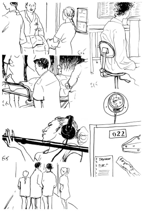 Dessin intitulée "Film Begins" par Corinne Courlet, Œuvre d'art originale, Encre