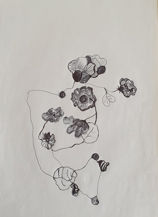 图画 标题为“végétal graphique n…” 由Evelyne Siaudeau, 原创艺术品, 圆珠笔