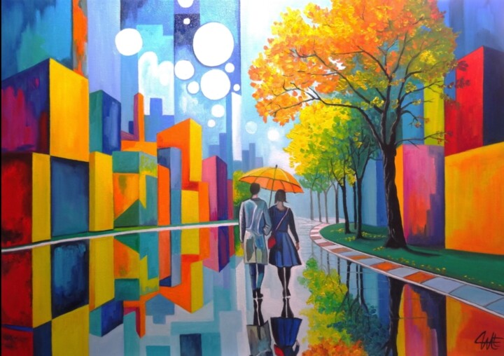 Promenade sous la pluie Tablo, 19,7x27,6 in