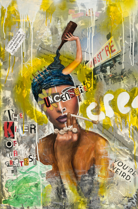 "Absinthe" original work, 24x36" mixed media on canvas 绘画, 36x24 in