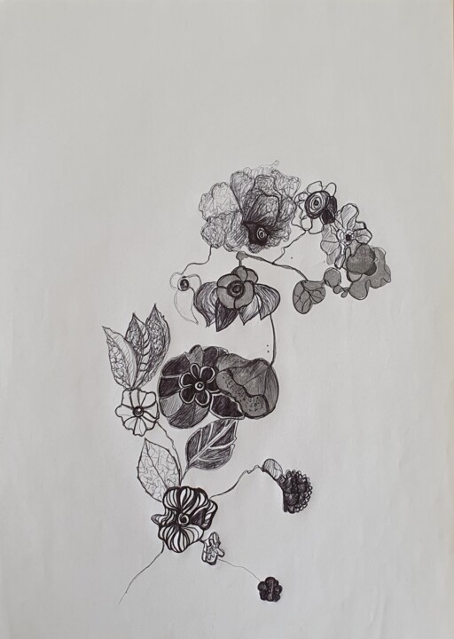 图画 标题为“végétal graphique n…” 由Evelyne Siaudeau, 原创艺术品, 圆珠笔