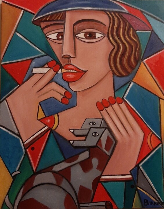 Mulher com dois cachorros 绘画, 19.7x15.8 in