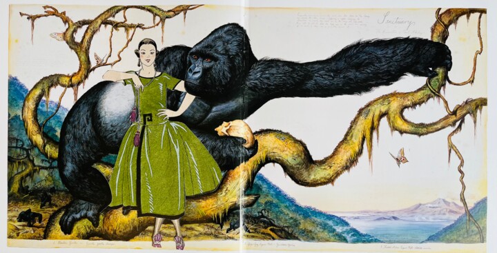 Femme de Paul Poiret et singe de Walton Ford Collages, 11x21.3 in
