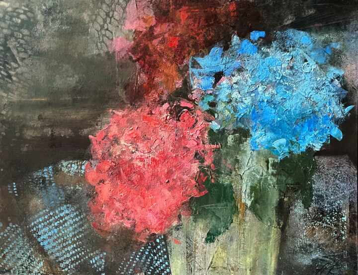 Hydrangeas Floral Still Life Painting 绘画, 8.3x10.6 in