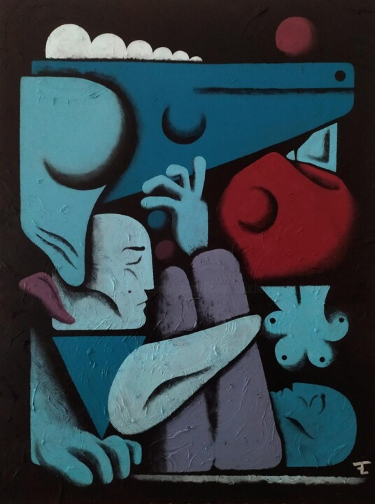 Les promeneurs et la bête sauvage 绘画, 31.5x23.6 in