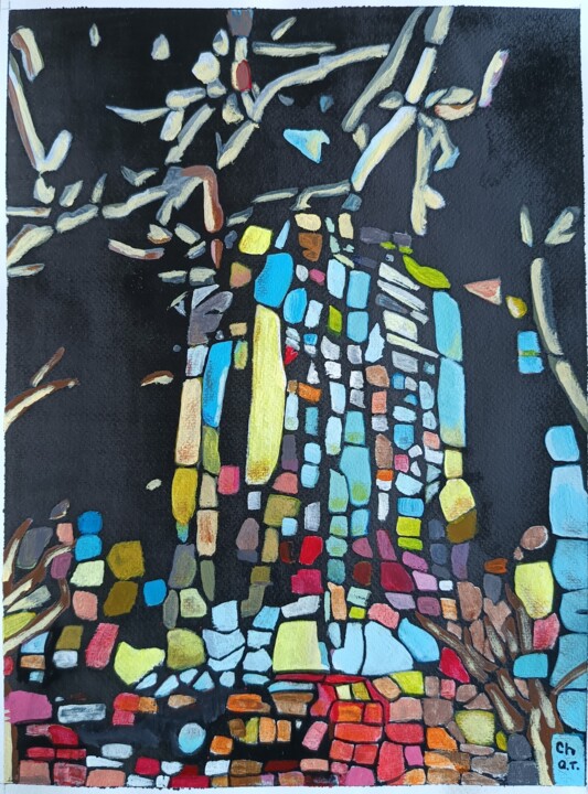 Building at night 绘画, 15.8x11.8 in