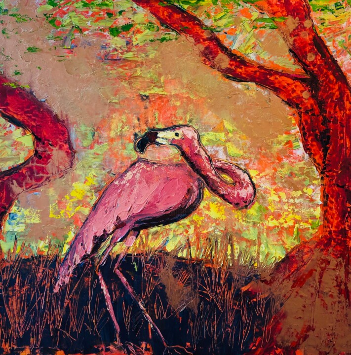 Flamant rose 绘画, 39.4x39.4 in