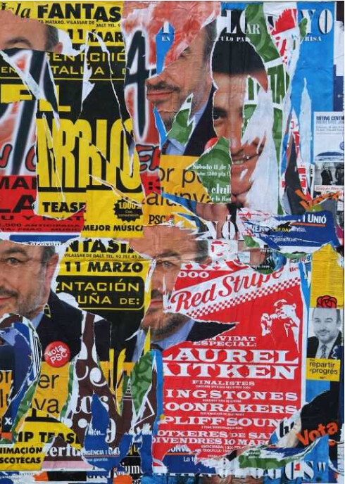 Kolaże zatytułowany „Barcelone, Sagrada…” autorstwa Jacques Villeglé, Oryginalna praca