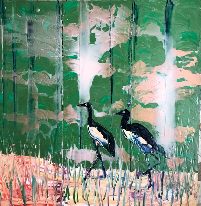 deux grues 绘画, 59.1x59.1 in